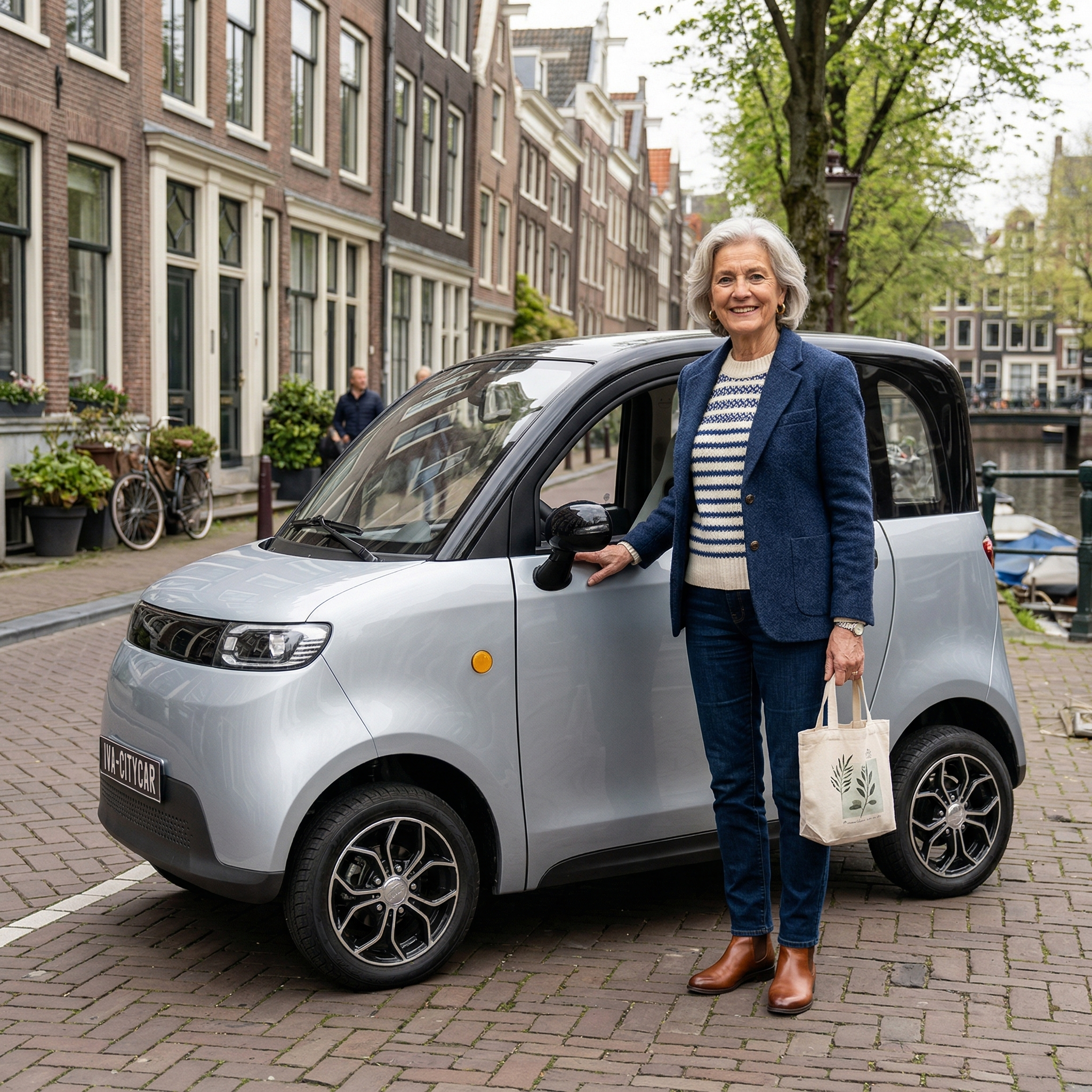 Zwarte GoVida CityCar A05 brommobiel, compacte elektrische auto met moderne uitstraling, voor stadsgebruik, zichtbaar in de afbeelding