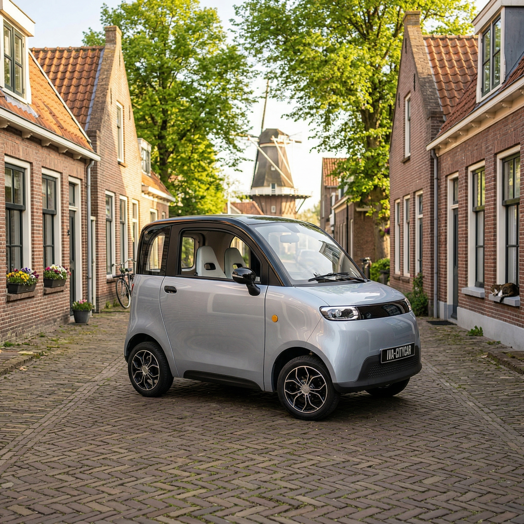 Zwarte CityCar A05 brommobiel van GoVida met compacte carrosserie en vier wielen, geschikt voor stadsvervoer.