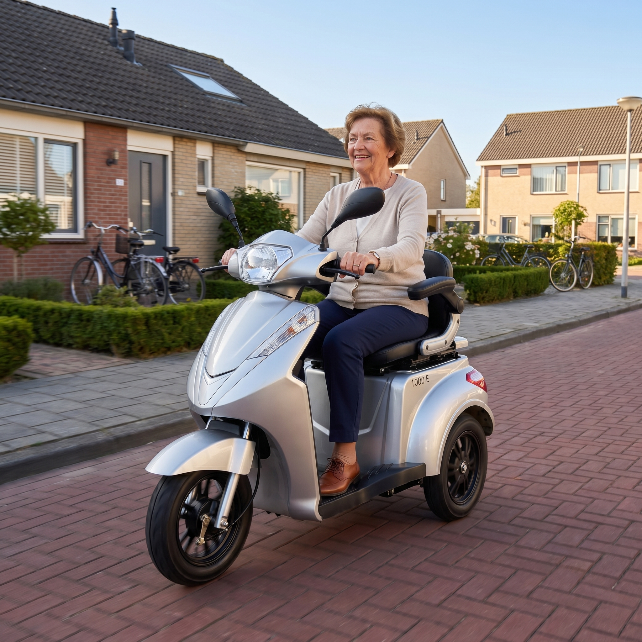 GoVida IVA E1000 scootmobiel in zilver, comfortabele en compacte elektrische rolstoel voor mobiliteit.
