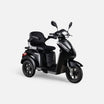 GoVida IVA E1000 Zwart scootmobiel with a sleek black design, showcasing comfortable seating and sturdy wheels.