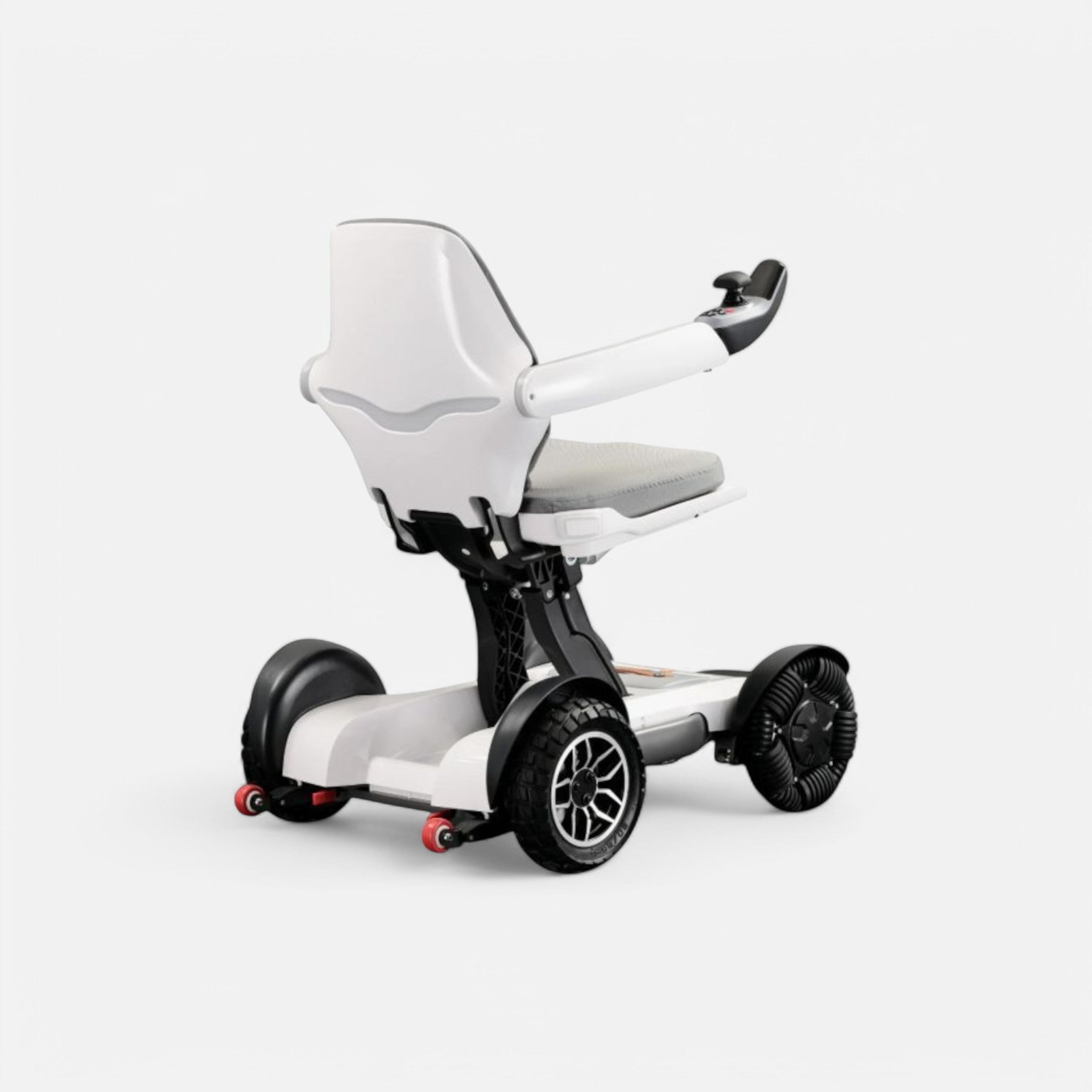 GoVida Robooter X40 Wit mobility wheelchair with a sleek design and comfortable seating, shown from a side angle.