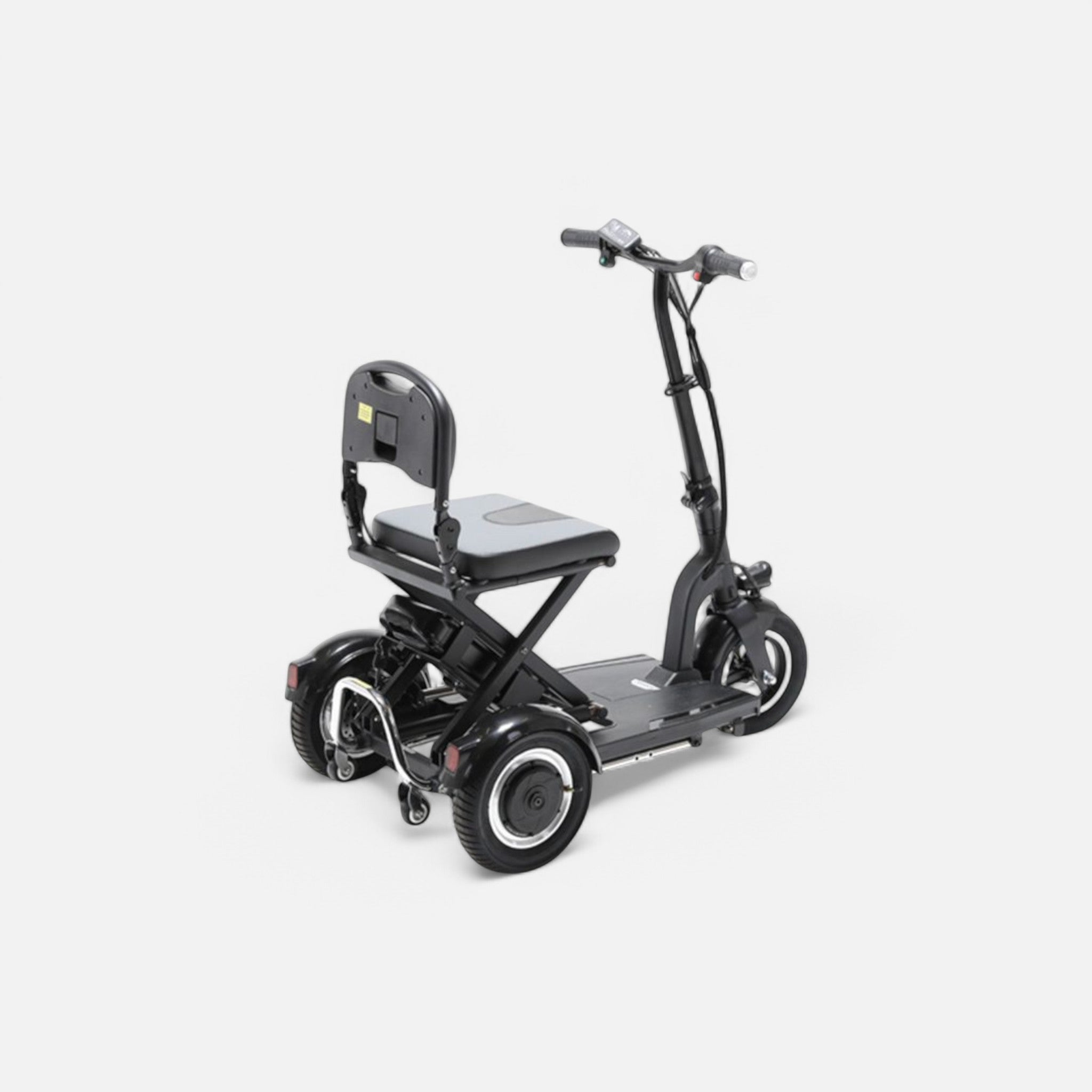 GoVida IVA Traveler 300 Zwart, a compact foldable scooter, showcasing its sleek design and sturdy frame.